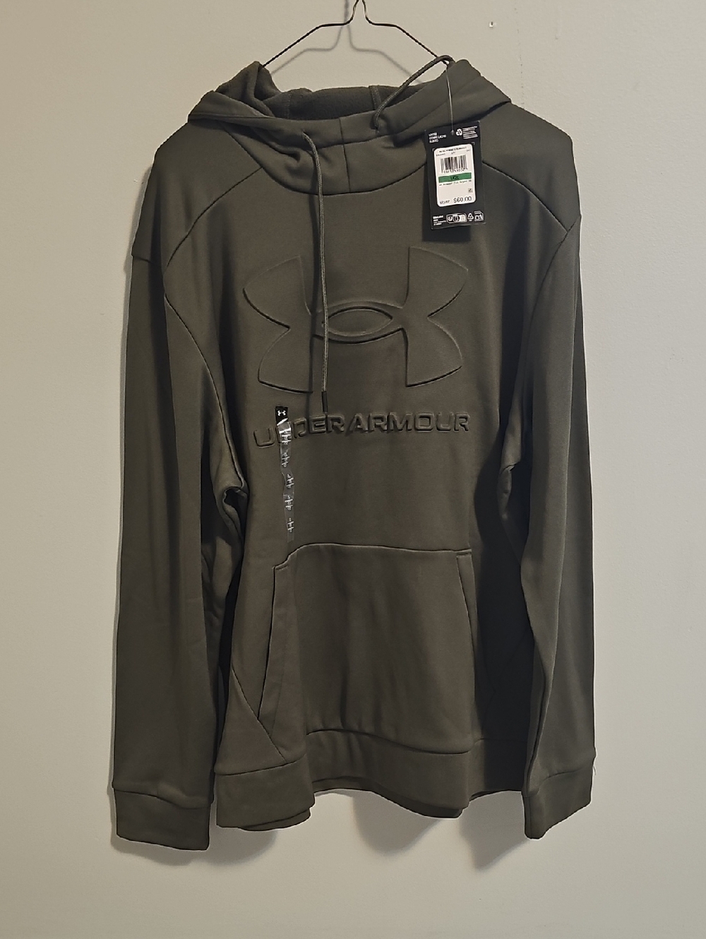 Under Armour Men's Olive Green Crewneck Hoodie with Embossed Logo